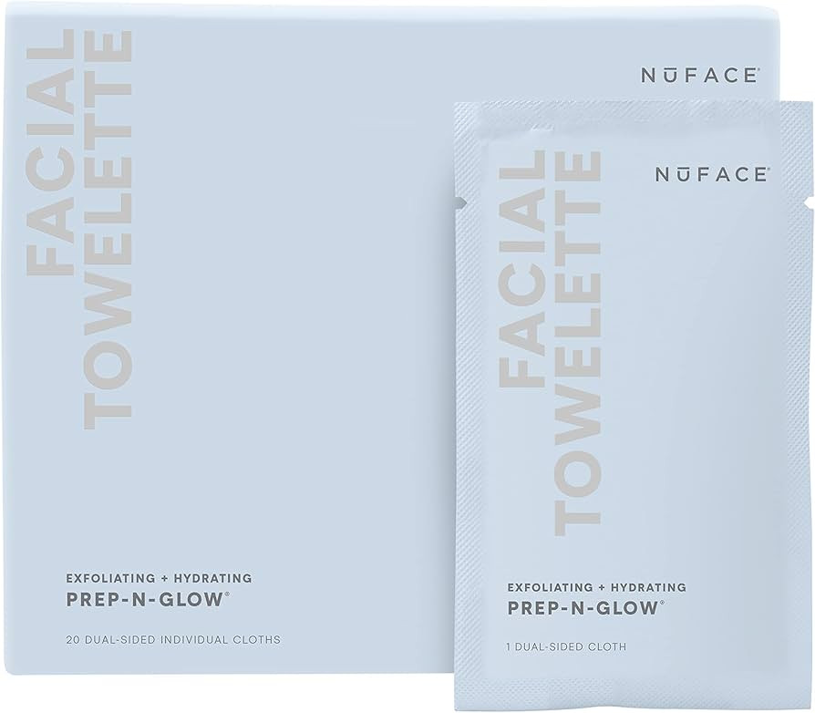 NuFACE Prep-N-Glow Facial Towelette – Exfoliating and Hydrating Facial Wipes (20 Pack) | Amazon (US)