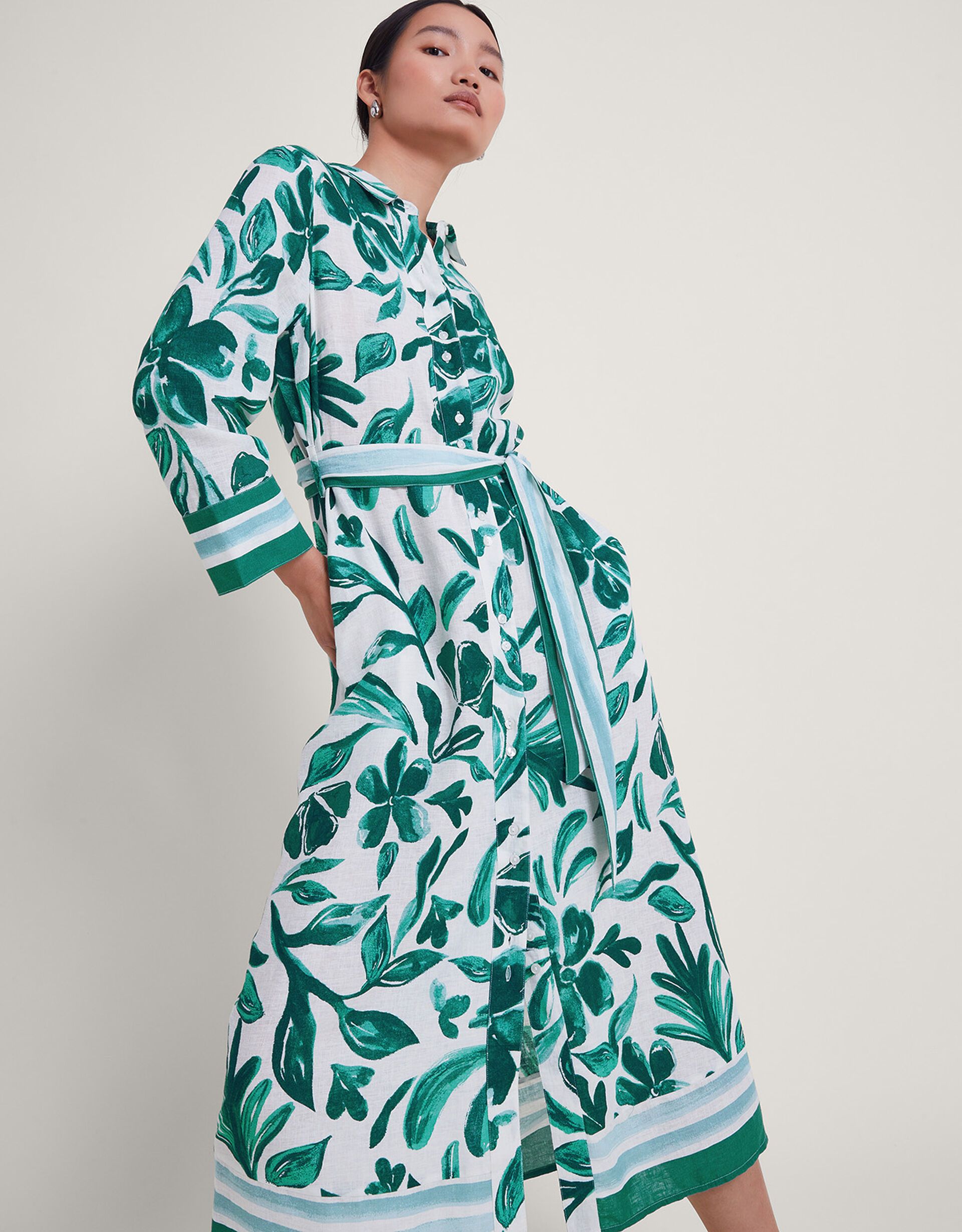 Naomi Print Shirt Dress Green | Monsoon (UK)