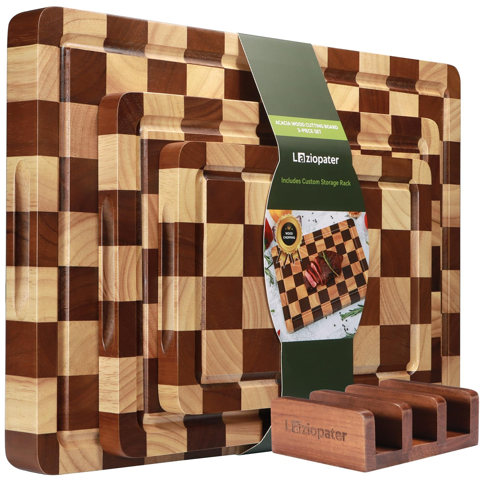 Checkerboard Cutting Board, Acacia Wood Cutting Board, Solid Wooden Chopping Board Set of 3 for K... | Amazon (US)