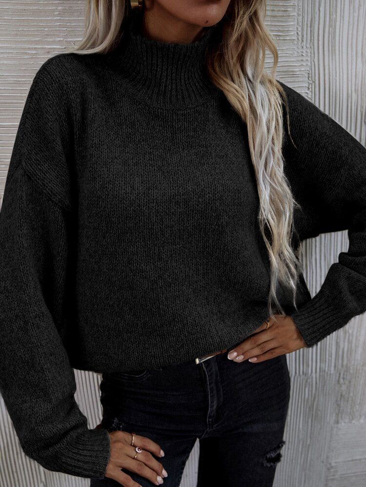High Neck Drop Shoulder Sweater | SHEIN