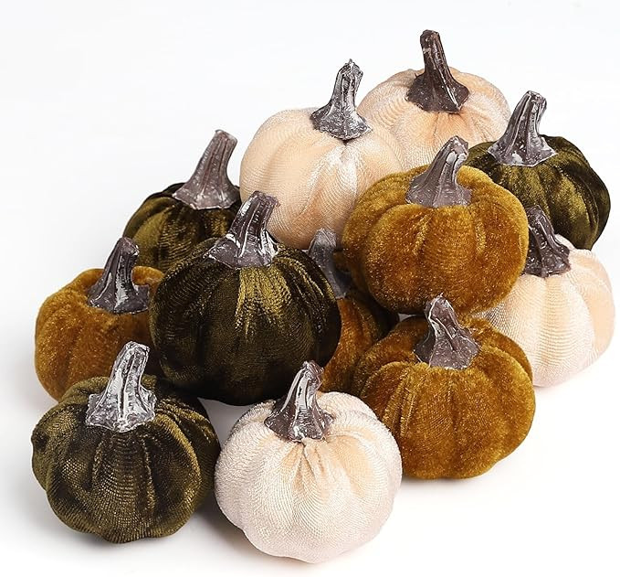 12pcs Velvet Fake Pumpkins Fall Decor Faux Small Foam Fabric Pumpkin for Autumn Table Centerpiece... | Amazon (US)