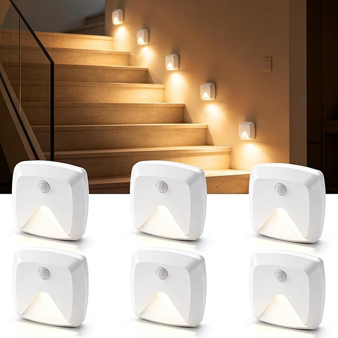 6-Pack Stick-on Motion Sensor Lights, Warm White LED Night Light, Stick-Anywhere Stair Lights, Cl... | Amazon (US)