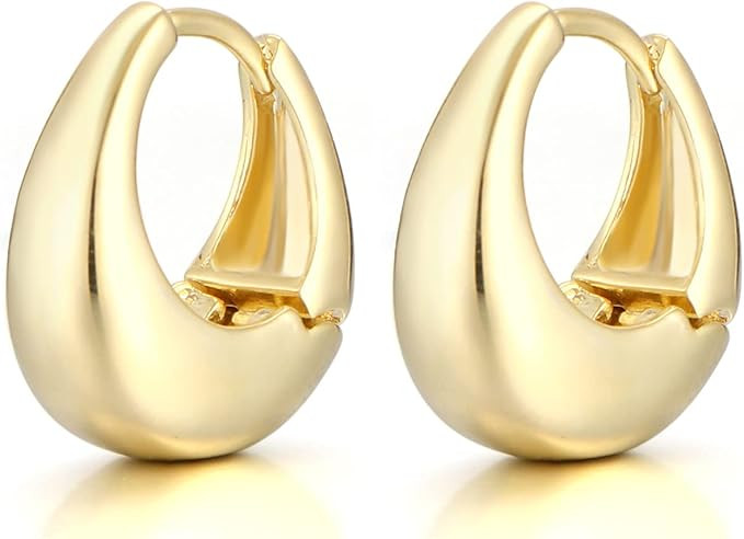 Chunky Gold Hoop Earrings for Women Girls Textured Open Thick Huggie Earrings | Amazon (US)