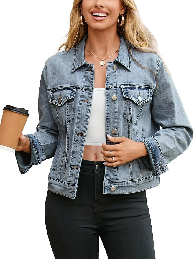 Glamaker Womens Jean Jacket 2026 Basic Trendy Long Sleeve Denim Jackets Button Down Fitted Wester... | Amazon (US)