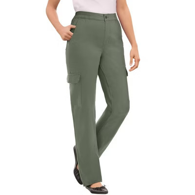 Woman Within Straight-Leg Cargo Pant - 32 W, Olive Green | Target