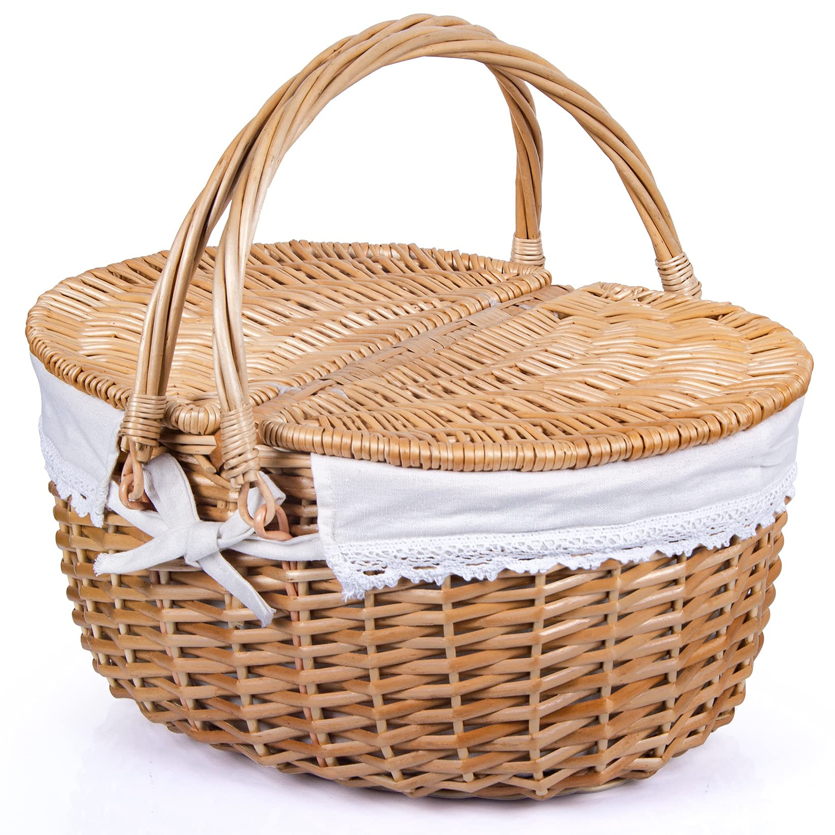 Wicker Picnic Basket with Lid and Handle Sturdy Woven Body with Washable Lining for Easter,Mother... | Amazon (US)
