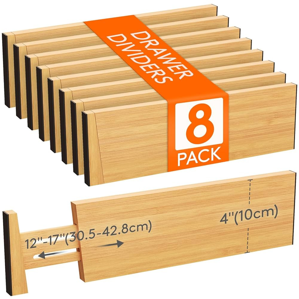 Lifewit 8 Pack Drawer Dividers Bamboo 4" High, 12-17" Adjustable Drawer Organizers for Clothes, E... | Amazon (US)