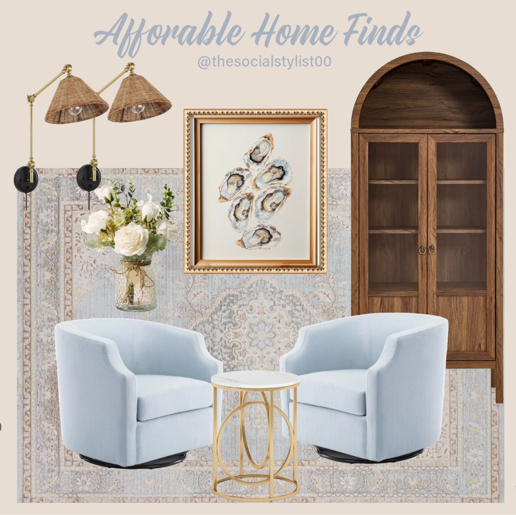 Affordable Home Finds 

Home decor, home refresh, accent chair, rug, lighting, wall art, cabinet, book shelf, interior design, coastal decor, neutral decor 

#LTKHome