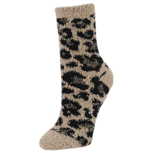 Airplus Holiday Spa Crew Socks, Tan Cheetah, Women's Medium, 1 Pair Size 5-10 | Walmart (US)