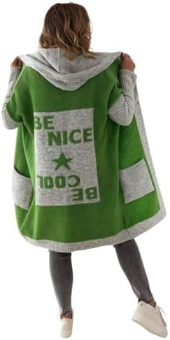 utcoco Women's Oversized Long Hooded Cardigan Sweaters Letter Jacquard Color Block Open Front Swe... | Amazon (US)