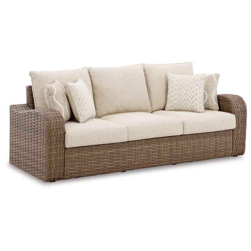 86.22'' Wide Outdoor Wicker Patio Sofa with Cushions | Wayfair North America