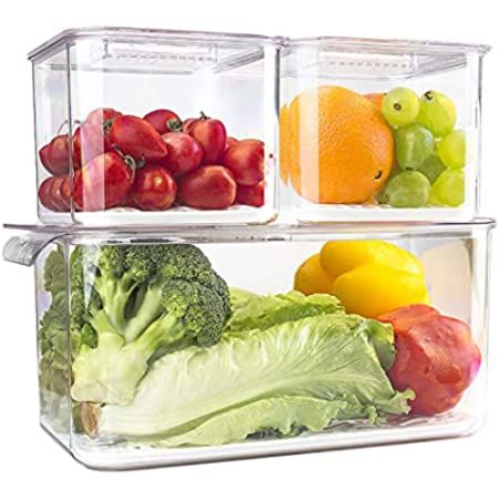 Slideep Food Storage Containers, Lettuce Keeper Stackable Fridge Produce Saver with Lids, Removable  | Amazon (US)