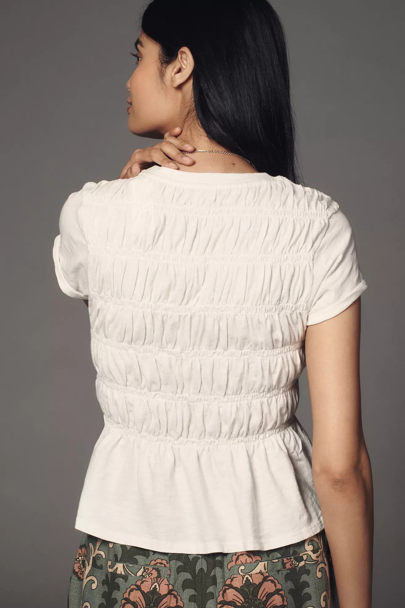 Pilcro Garment Dye Ruched Crew-Neck Cap-Sleeve Tee | Anthropologie (US)