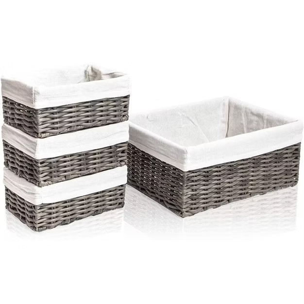 Farmlyn Creek 4-Pack Grey Wicker Storage Baskets with Liners, for Shelf Organization (2 Sizes) | Target