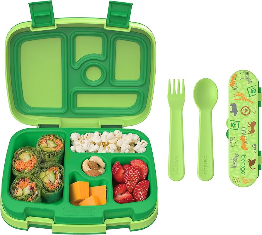 Bentgo® Kids Prints 5-Compartment Bento-Style Kids Lunch Box Set with Reusable Plastic Utensils ... | Amazon (US)