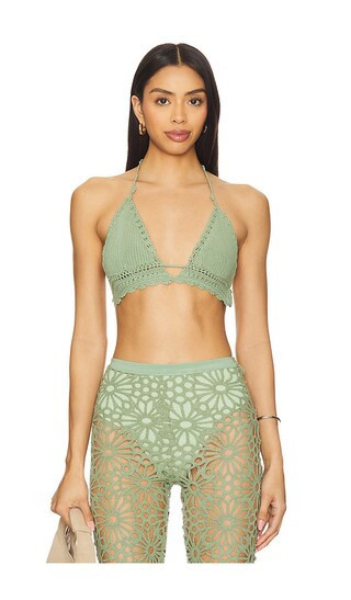 Norma Kamali Crochet Bra in Sage. - size M | Revolve Clothing (Global)