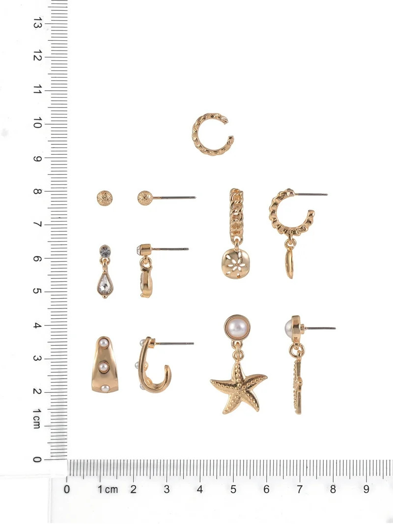 Time and Tru Adult Female Gold-Tone Metal Starfish and Acrylic Pearl Multi Earring Stacker Set - ... | Walmart (US)