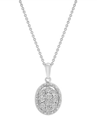 Diamond Octagon Halo Cluster 18" Pendant Necklace (1/10 ct. t.w.) in Sterling Silver, Macy's Excl... | Macy's