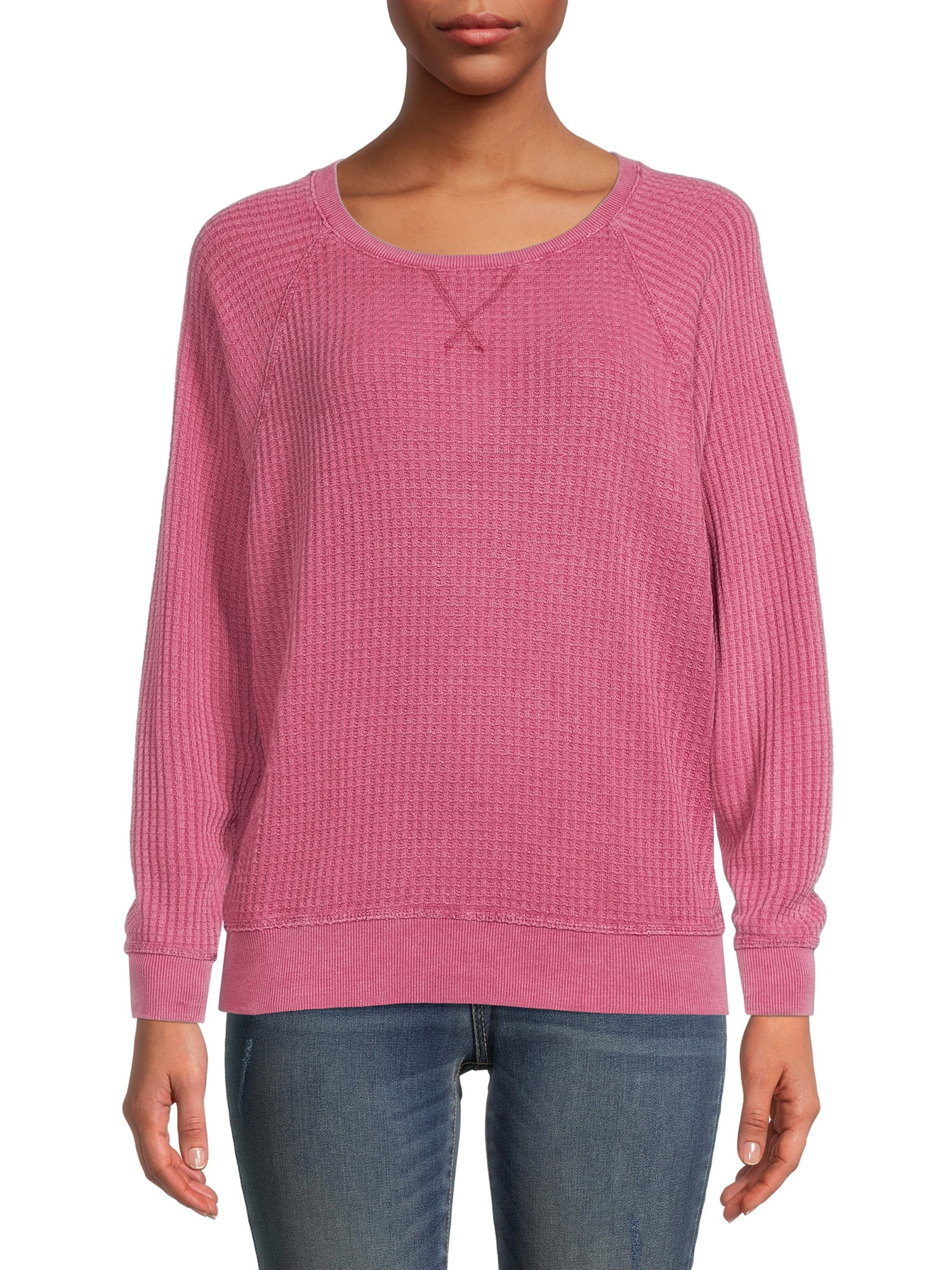 Time and Tru Women's Waffle Knit Pullover - Walmart.com | Walmart (US)