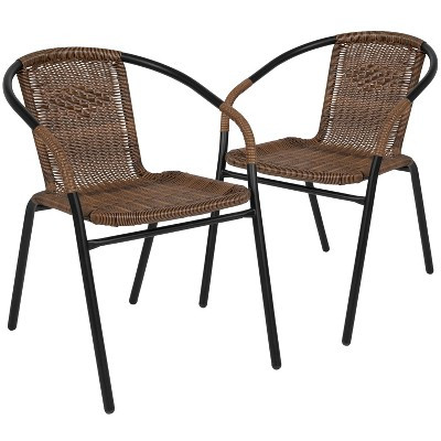 Emma and Oliver 2 Pack Medium Brown Rattan Indoor-Outdoor Restaurant Stack Chair | Target