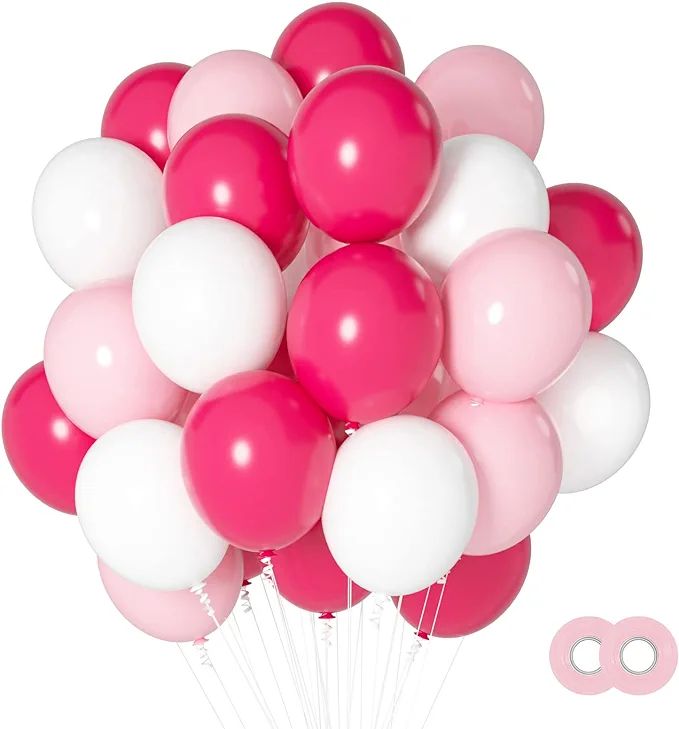 Amazon.com: Pink White Latex Balloons, 80pcs 12 inch Hot Pink Pastel Pink White Balloons with Rib... | Amazon (US)