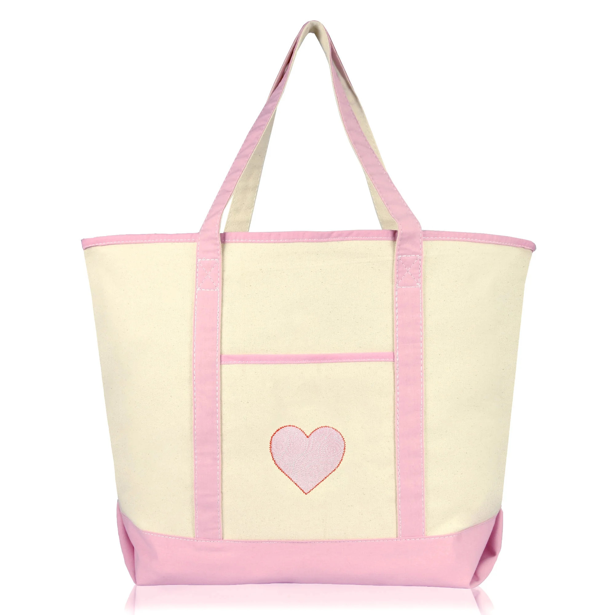 DALIX Filigree Heart Womens Embroidered Tote Bag Natural Canvas in Pink | Walmart (US)