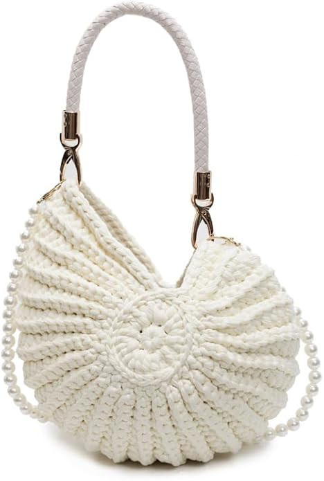 Handwoven Seashell Bag Cotton Crochet Shell Purse Summer Beach Clutch Handbag Funny Seashell Shap... | Amazon (US)