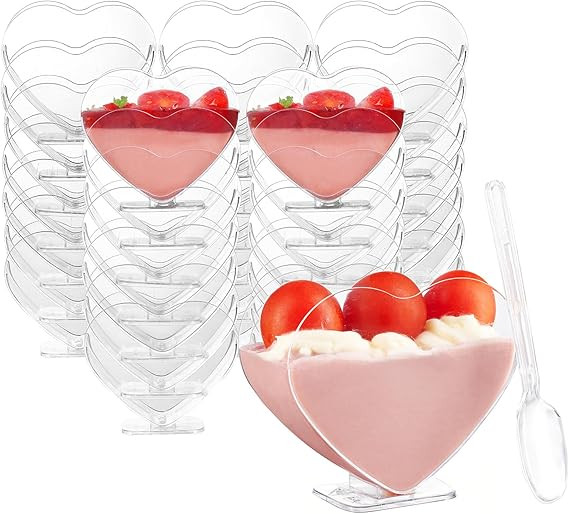 40 Pack 3oz Mini Dessert Cups with Spoons Heart-shape Bowls Great For Tasting Birthday Party Dess... | Amazon (US)