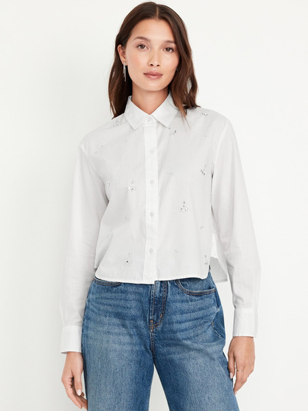 Embellished Cropped Button-Down Shirt | Old Navy (US)