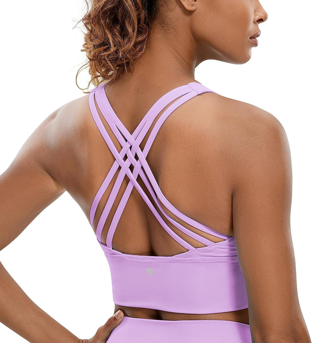 CRZ YOGA Strappy Longline Sports Bras for Women - Wirefree Padded Criss Cross Yoga Bras Cropped T... | Amazon (US)