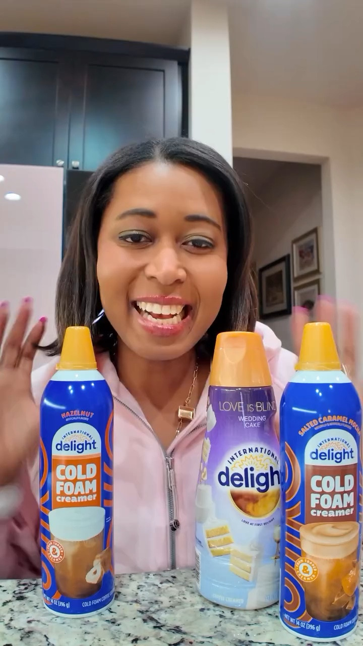 Tasting the new Love Is Blind Wedding Cake Creamer and Hazelnut and Salted Caramel Mocha Cold Foam Creamers all from @indelight ☕️🥰 #coffeecreamerreview #arialovescoffee #internationaldelight #loveisblind #coldfoamcreamer #coldfoam #coffeetaste