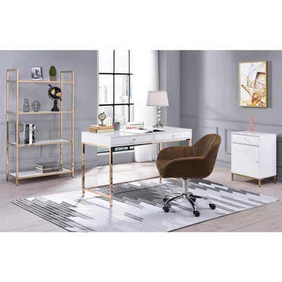 Contemporary Desk With White High Gloss Finish And Gold Accents Elegant 2 Features | Wayfair North America