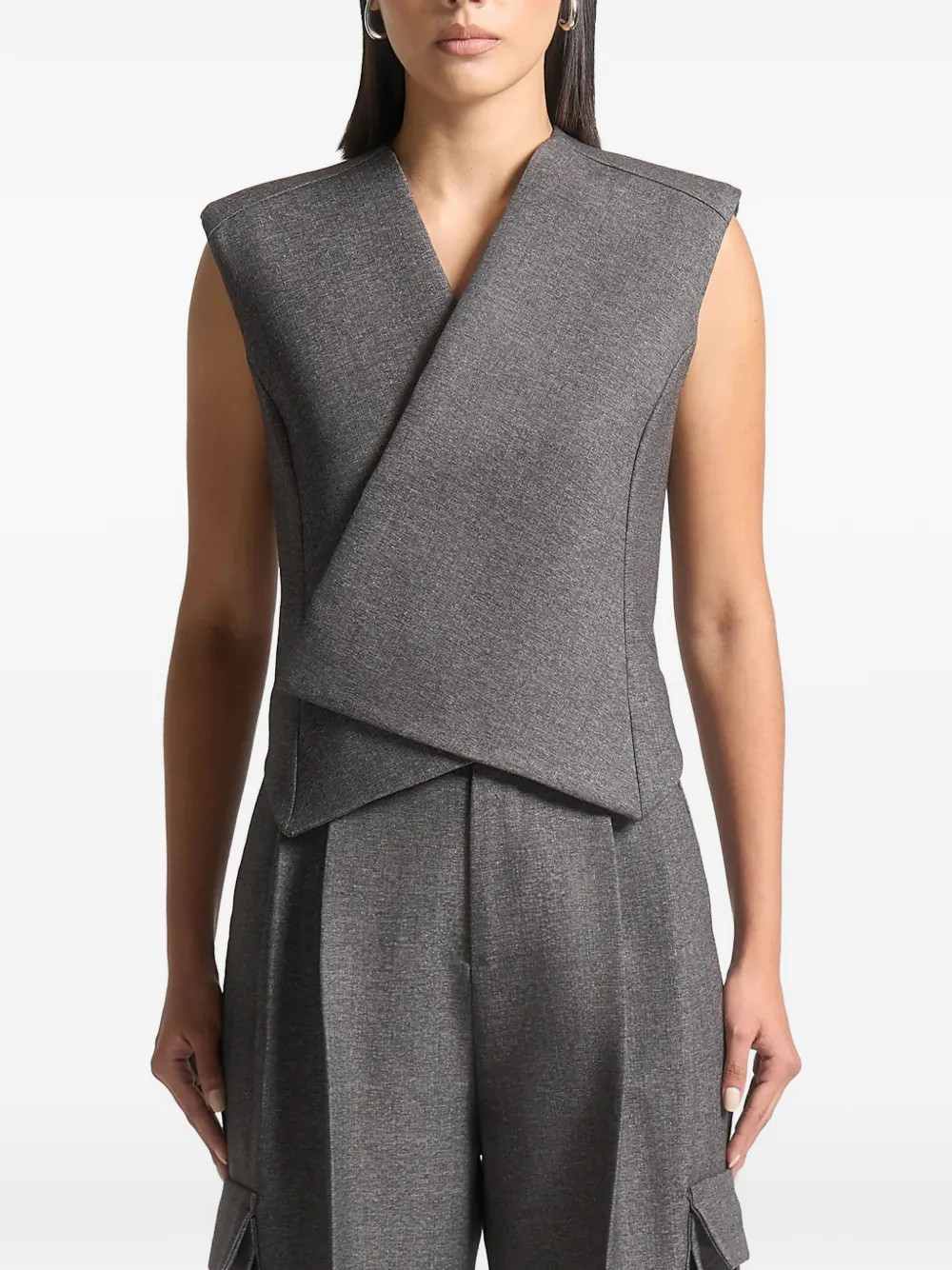 Manière De Voir Laurence textured grey marl tailored wrap waistcoat | Farfetch Global