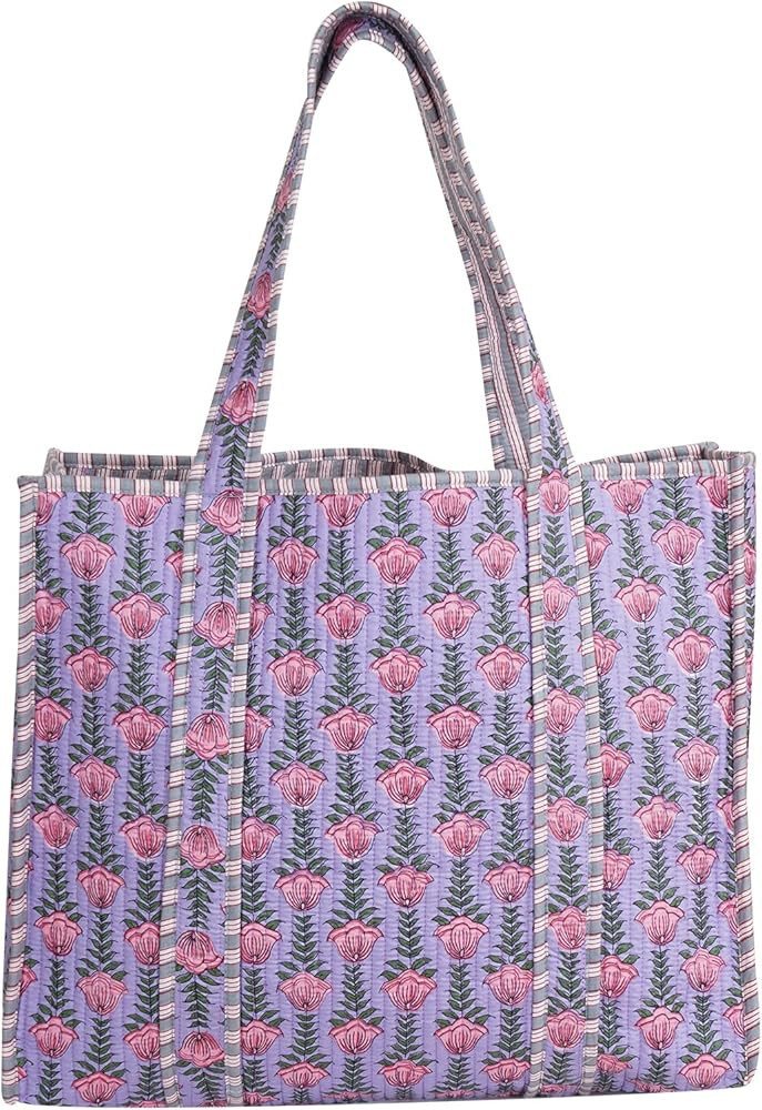 Cotton Tiger Block Print Tote Bag, Indian Handmade Shopping Shoulder Bag, Unisex Market Daily Use | Amazon (US)