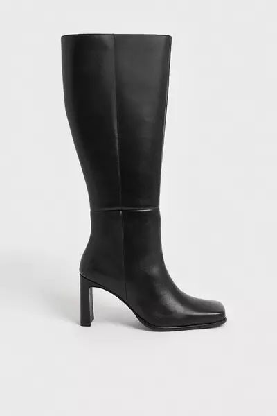 Premium Leather Squared Toe Knee High Boots | Debenhams UK