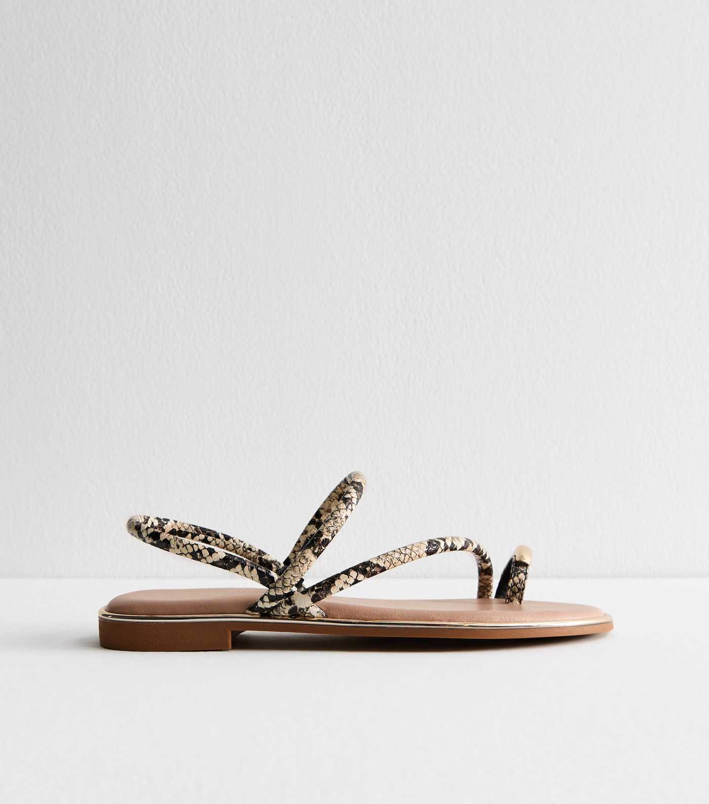 Off White Faux Leather Snake Print Toe Post Sandals | New Look | New Look (UK)