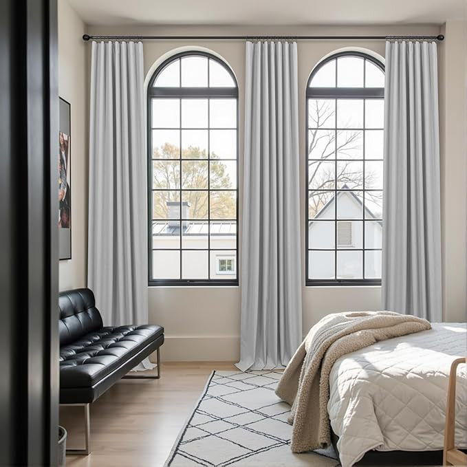 Total Blackout Curtains Full Shade 84 Inches Long Light Grey Gray Black Out Thick Linen Drapes fo... | Amazon (US)