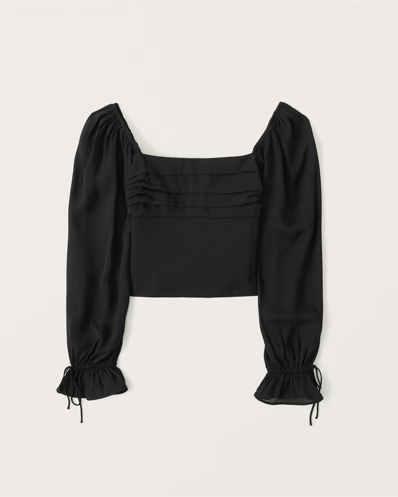 Women's Long-Sleeve Pleated Tie-Sleeve Top | Women's Clearance | Abercrombie.com | Abercrombie & Fitch (US)