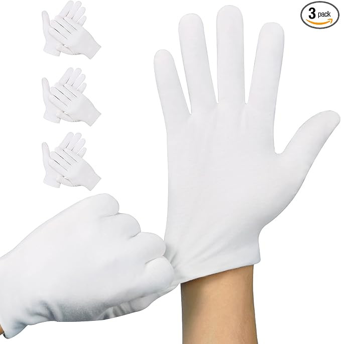 3 Pairs White Cotton Gloves, Premium Cotton Gloves for Dry Hands Sleeping, White Gloves for Moist... | Amazon (US)