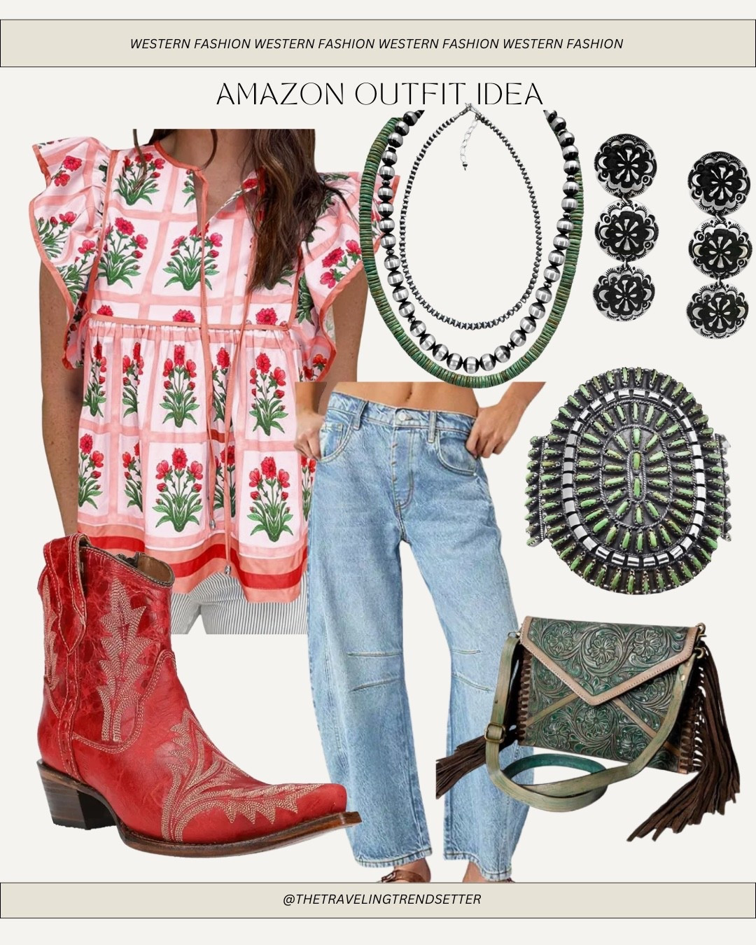 Spring outfit idea from Amazon western fashion, red booties jeans, authentic western jewelry ￼

#LTKootd #LTKFestival #LTKgrwm