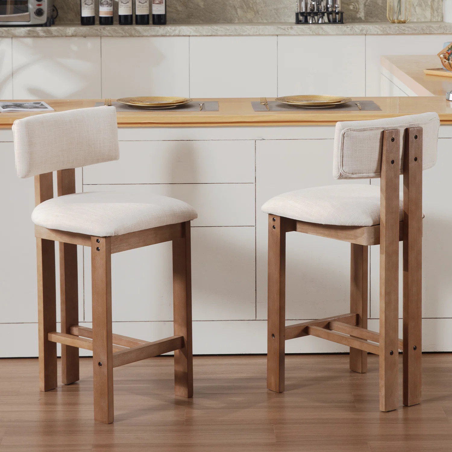 Francile Upholstered Stool with Solid Wood Frame (Set of 2) | Wayfair North America