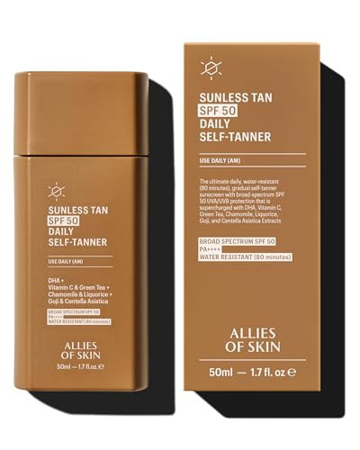 Allies of Skin Daily SPF 50 Daily Self Tanner for Face | Buildable Natural Tan with Sunscreen and Vitamin C | Lightweight Gel Formula for Streak-Free Finish and Glow (1.7 Fl oz) | Amazon (US)