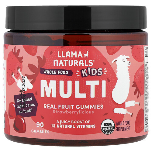 Llama Naturals, Kids Multi, Real Fruit Gummies, Strawberrylicious, 90 Gummies | iHerb