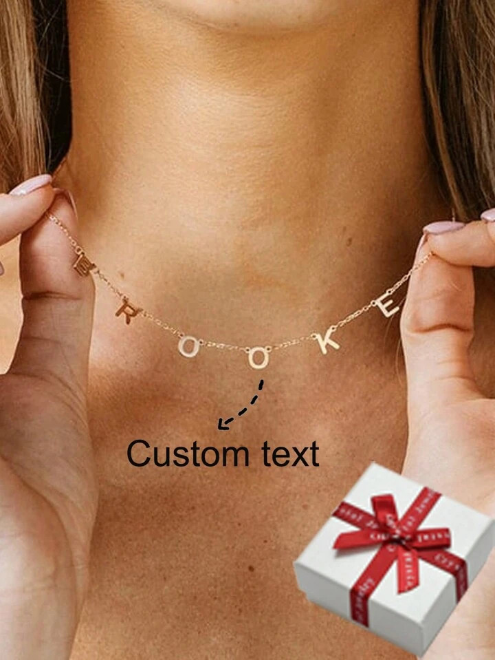 Personalized Classic Name Necklace, Customized Men Women Stainless Steel Initial Letter Choker Ne... | SHEIN