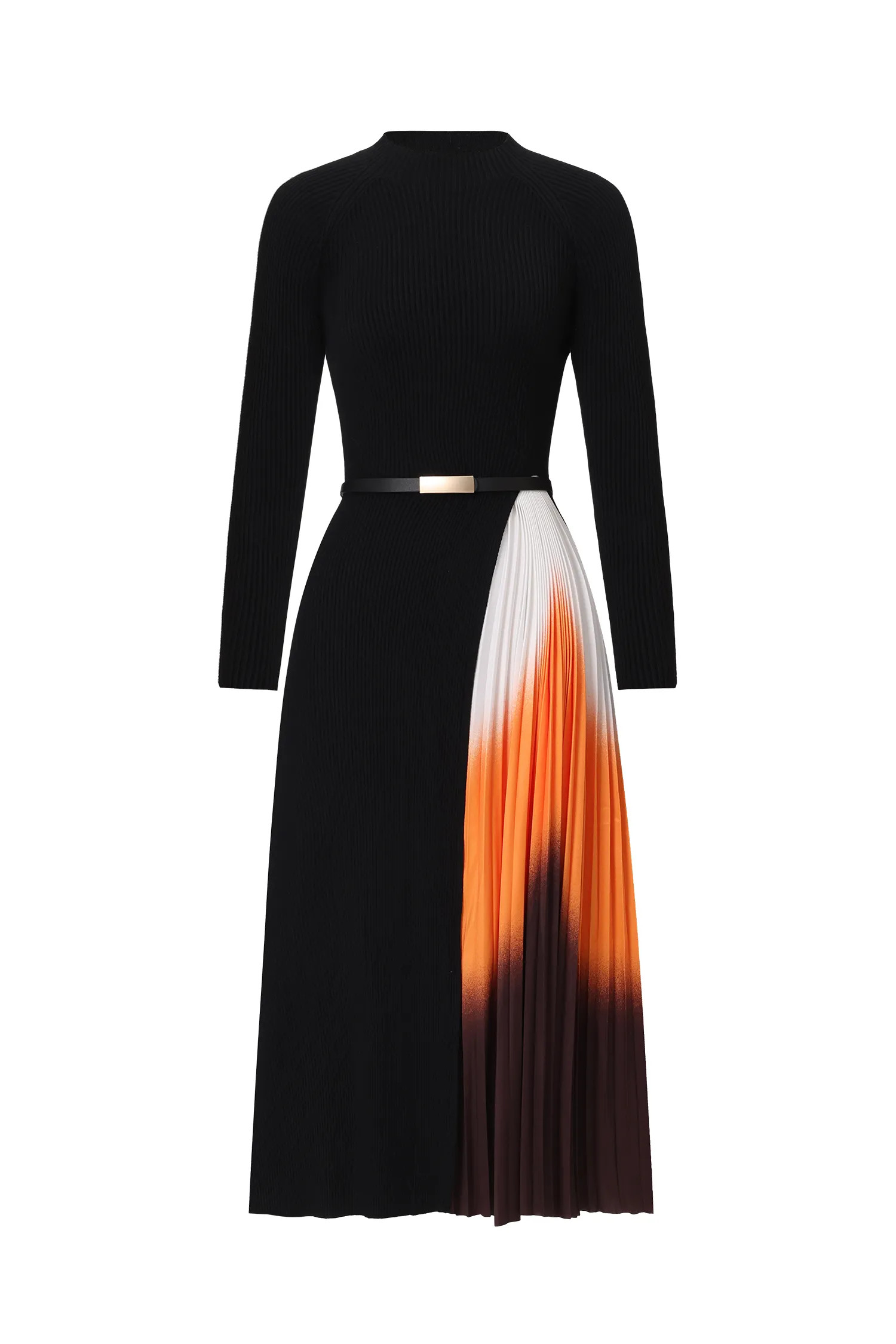Reese Gradient Patchwork Pleated Midi Dress | Bellabarnett Affiliate Marketing