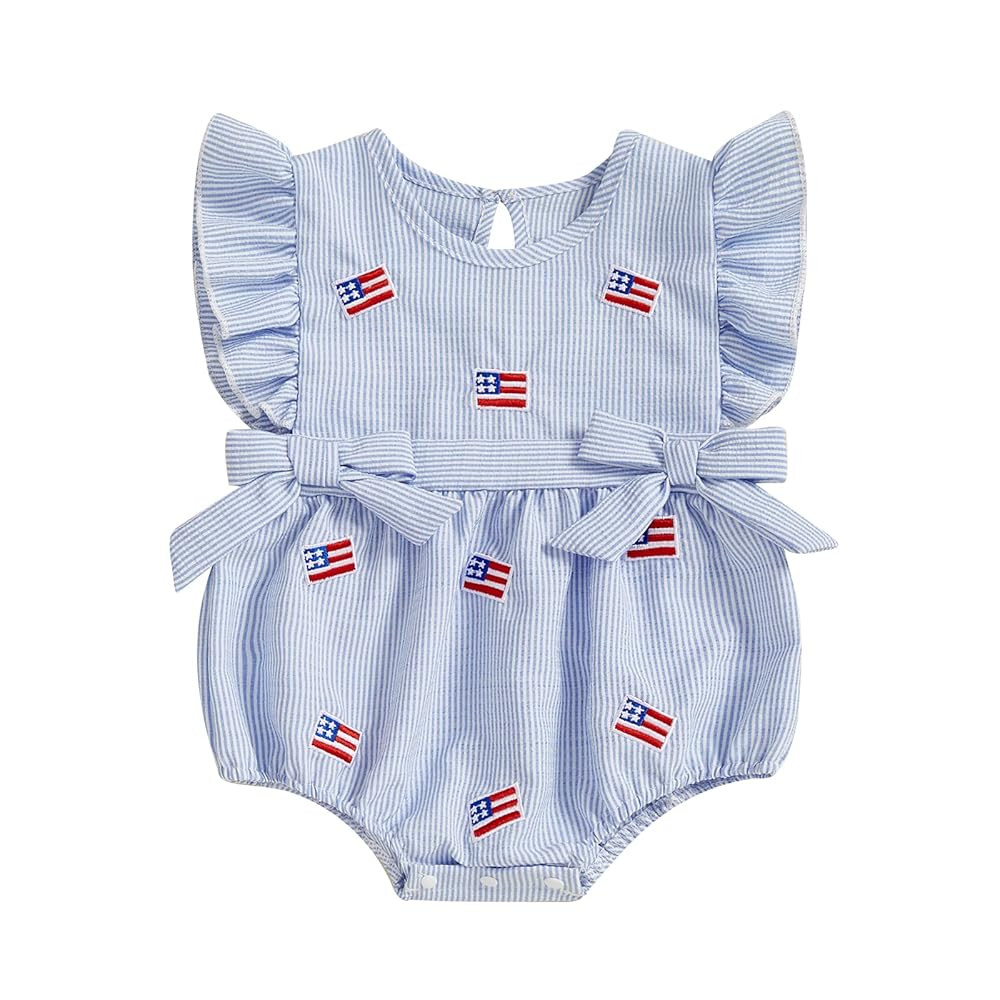 My First 4th of July Baby Girl Outfit American Flag Sleeveless Bubble Onesie Romper Summer Newbor... | Amazon (US)