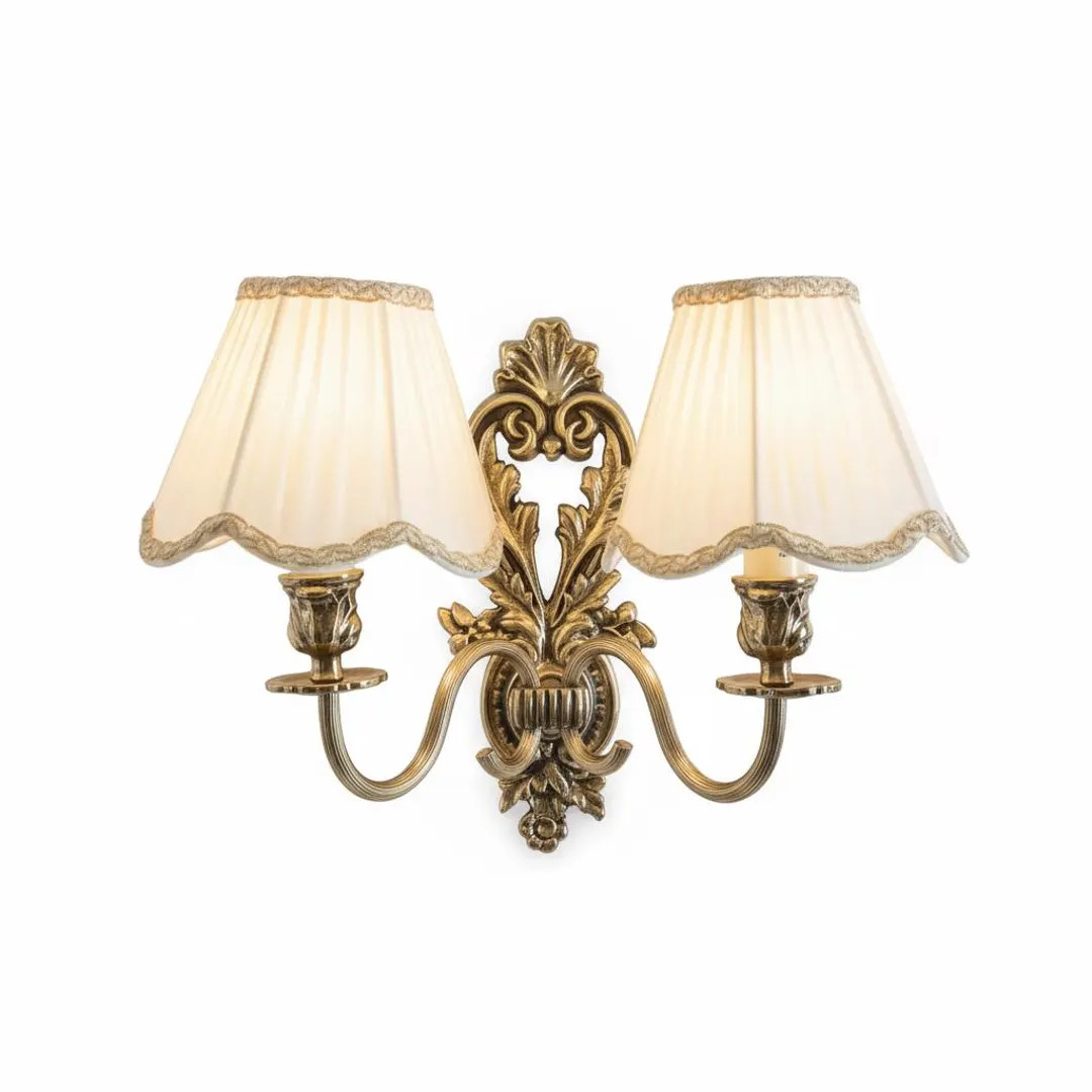 Antique  Rococo Brass Wall Sconce: Gilt Double Arm Candle Holder with Fabric Shades | Etsy (US)