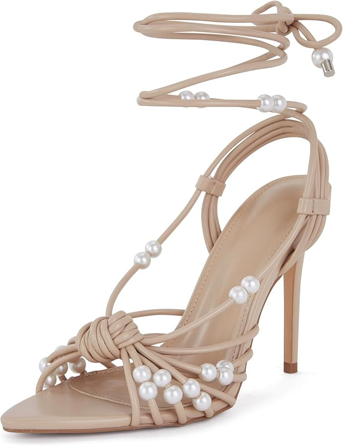 Women's Strappy Ankle Lace-up High Heel Sandals - Sexy Open Pointed Toe Pump Shoes for Party Trav... | Amazon (US)