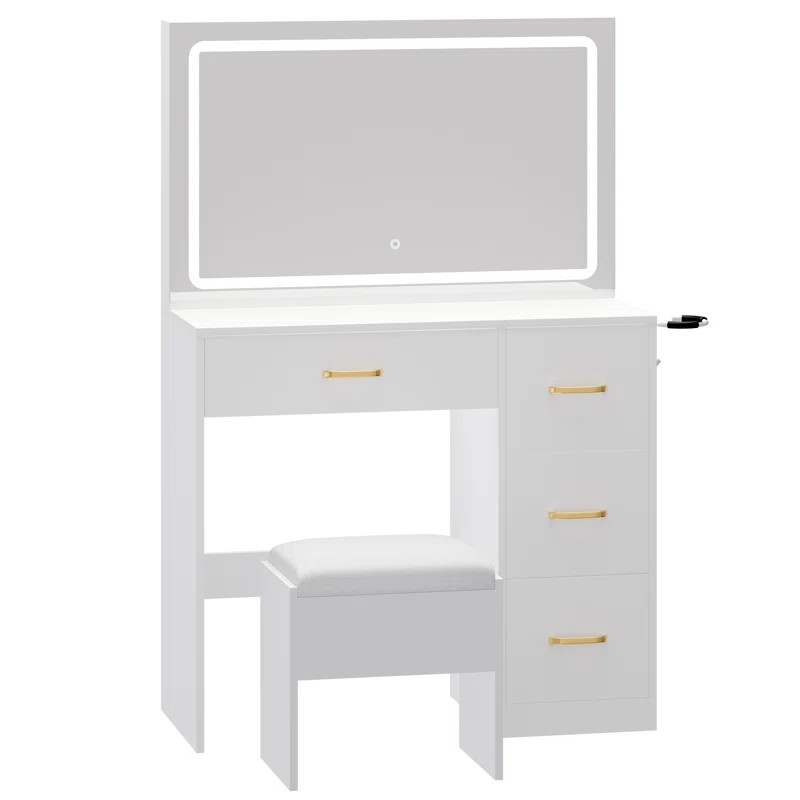 Kareli 35.4'' Vanity Built-In Outlets with Lighted Mirror | Wayfair North America