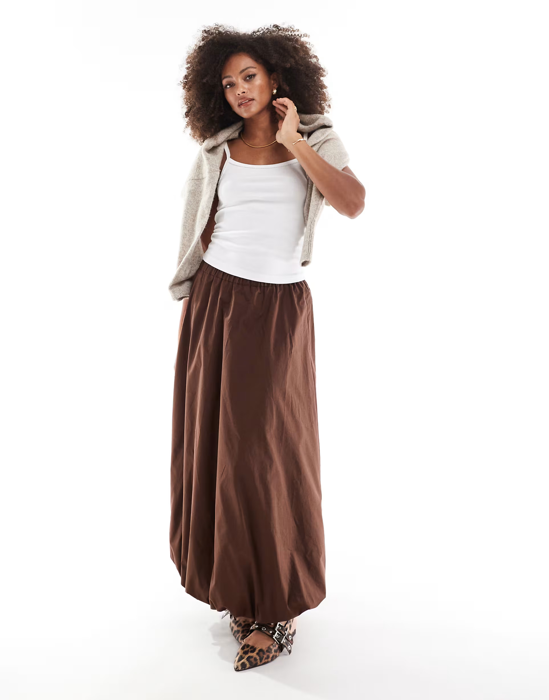 ASOS DESIGN poplin puffball maxi skirt in chocolate | ASOS (Global)